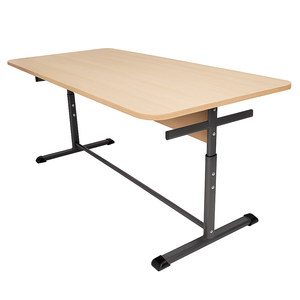 Стіл 4-х місний для шкільної їдальні, з покриттям HPL, на металевому каркасі (плоскоовальна труба), з підвісами для лавок, ЛЕЛЕКА, 1200х700х640-760 мм.